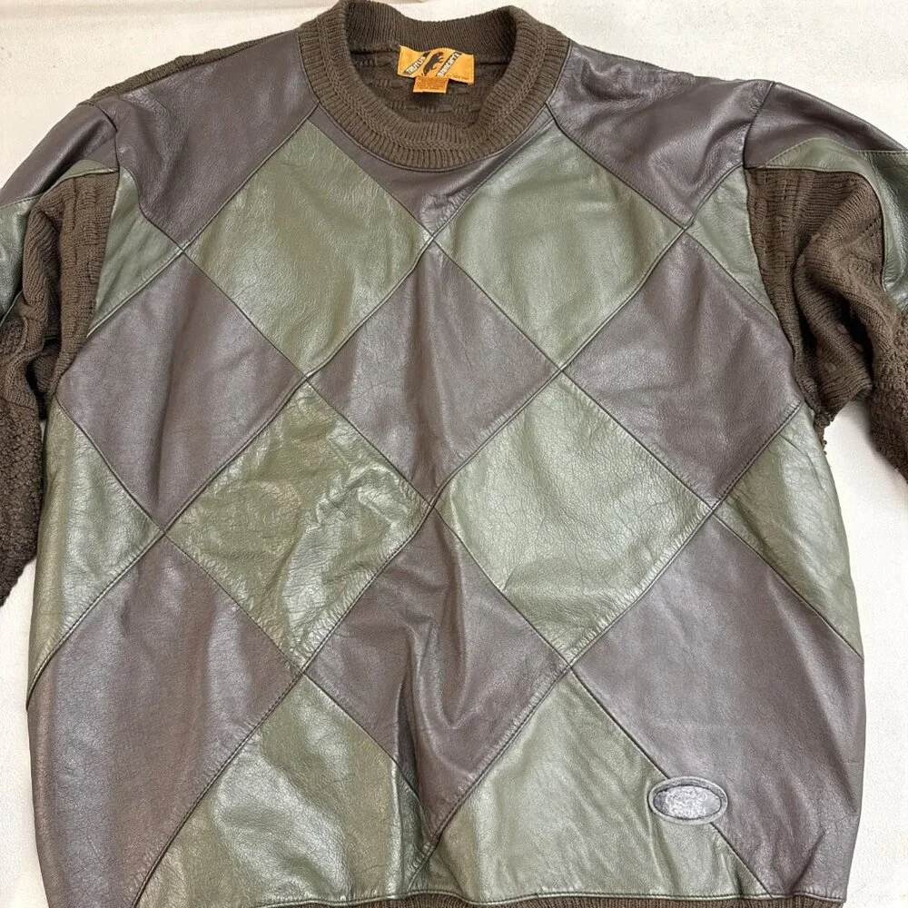 Vintage 90’s‎ Trutus Biancarra Crewneck Sweater Mens Large Leather Patchwork